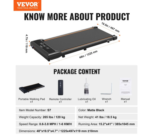 Бігова доріжка електрична VEVOR С7, чорна