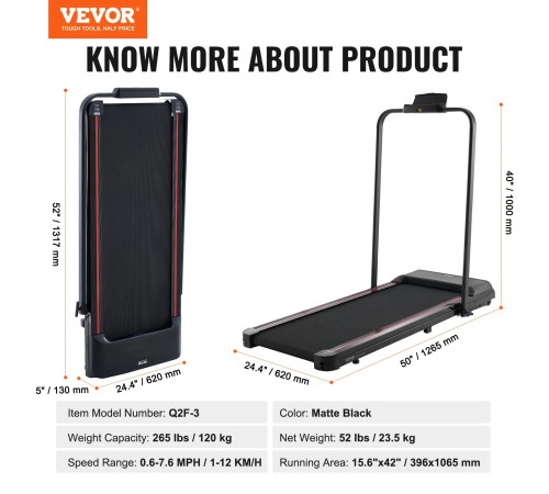 Бігова доріжка електрична VEVOR Q2F-3, чорна