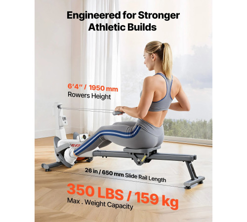 Веслувальний тренажер магнітний VEVOR сіро-білий