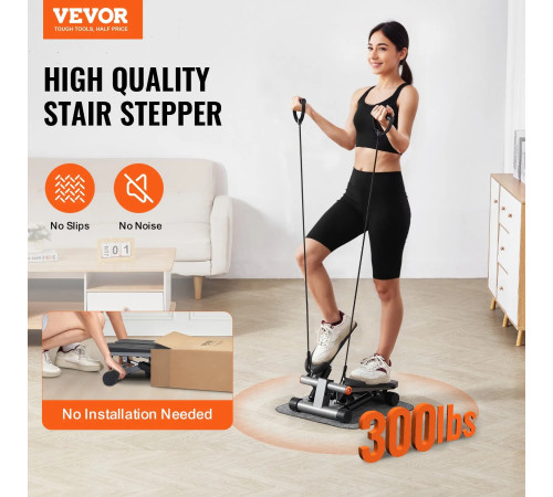 Степпер гідравлічний з еспандерами VEVOR RB-SP04, чорний