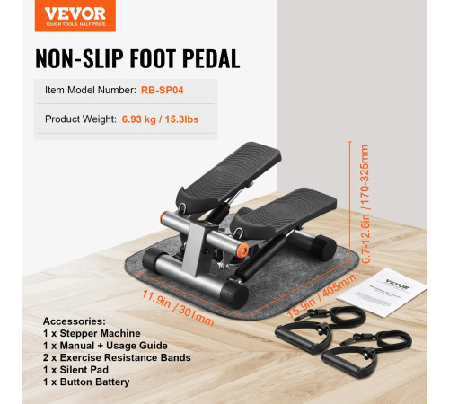 Степпер гідравлічний з еспандерами VEVOR RB-SP04, чорний