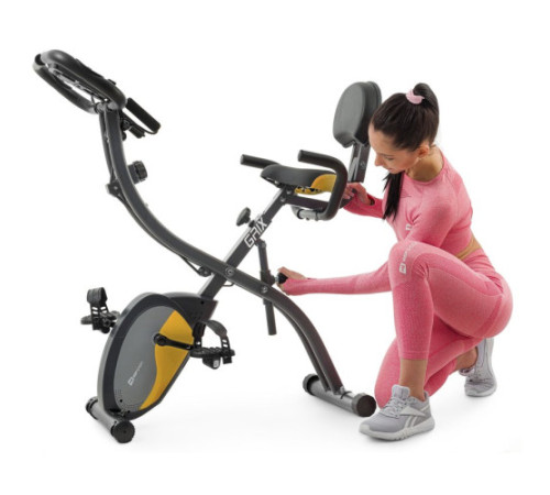 Велотренажер магнітний Hop-Sport HS-3010X Grix X-Bike з еспандерами сіро-жовтий
