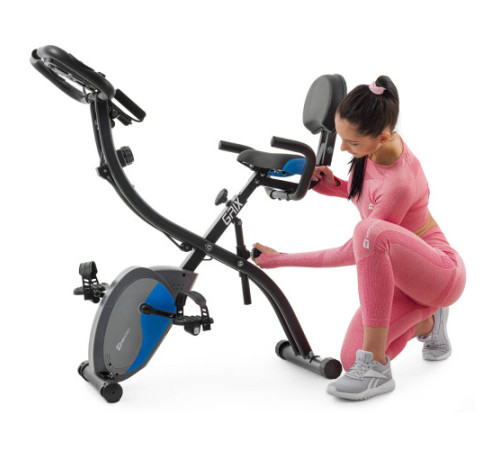 Велотренажер магнітний Hop-Sport HS-3010X Grix X-Bike з еспандерами чорно-синій