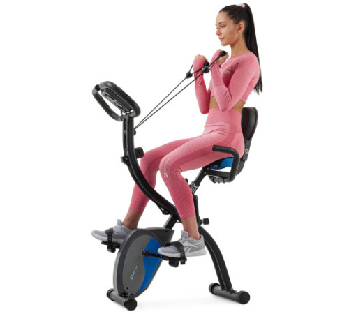 Велотренажер магнітний Hop-Sport HS-3010X Grix X-Bike з еспандерами чорно-синій