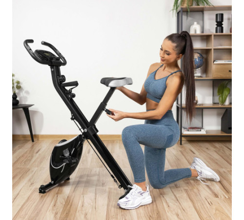Велотренажер магнітний Gymtek FX600 з еспандерами, чорно-сріблястий
