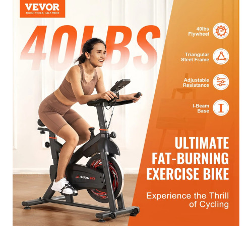 Велотренажер магнітний VEVOR С708, чорно-червоний