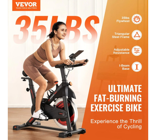 Велотренажер магнітний VEVOR S706, чорно-червоний