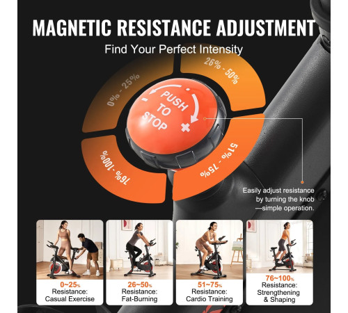 Велотренажер магнітний VEVOR S706, чорно-червоний