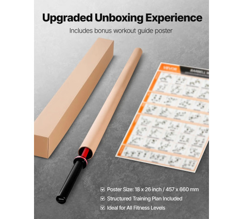 Гриф для штанги VEVOR 180 см, червоний