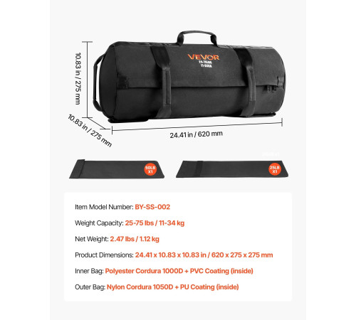 Тренувальна сумка VEVOR 11-34 кг, чорна