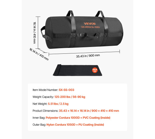 Тренувальна сумка VEVOR 56-90 кг, чорна