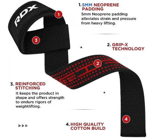 Лямки для тяги RDX Gel Pro, чорно-червоні