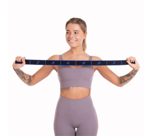 Резинка для фітнесу з петлями Queenfit 86,5 х 4см чорно-блакитна Резинка для фітнесу з петлями Queenfit 86,5 х 4см чорно-блакитна