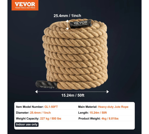 Канат тренувальний VEVOR 38,1 мм - 9,5 м