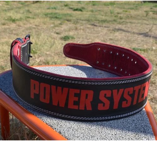 Пояс для бодібілдингу шкіряний Power System PS-3830 - чорно-червоний/ розмір M