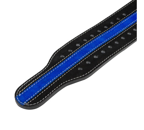Пояс для пауерліфтингу Power System PS-3800 PowerLifting шкіряний Black/Blue Line M