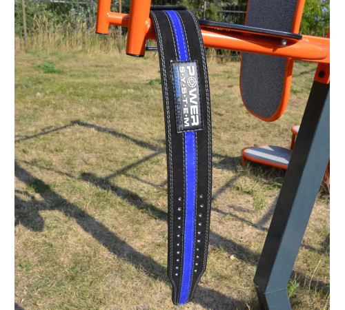 Пояс для пауерліфтингу Power System PS-3800 PowerLifting шкіряний Black/Blue Line M