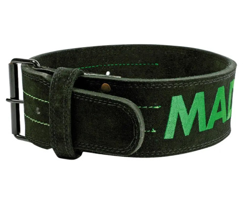 Пояс для бодібілдингу шкіряний MadMax MFB-301 Suede Single Prong - чорно-зелений/ розмір XL