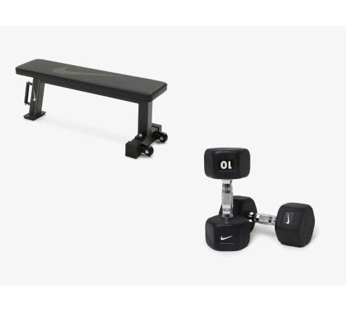 Лавка плоска Nike Rolling Weight Bench з гантелями Nike Hex Dumbbell