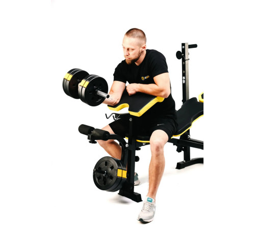 Набір Besport PowerPro 89 кг з прямим грифом та лавою Besport WB-004