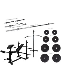 Універсальна лава для жиму WCG 0090 + Тяга + Бруси + Приставка скотта. Набір HARD штанга 148 кг