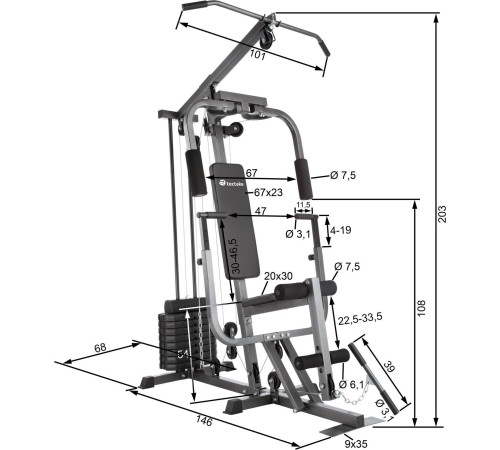 Atlas зі штангою для жиму лежачи Tectake 150к чорний