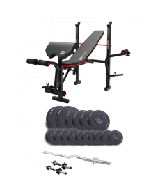 Набір Elitum Titan 65 кг з лавою HS-1055 Pro, штангою та гантелями