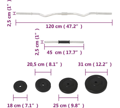 Штанга та гантелі vidaXL, з ваговими пластинами, 60 кг