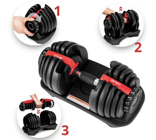 Гантель розбірна регульована Gymtek 2,5-24 кг червоний