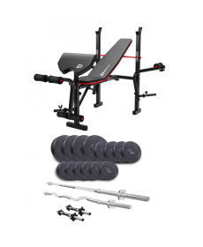 Набір Elitum Titan 54 кг з лавою HS-1055 Pro, штангами та гантелями