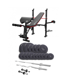 Набір Elitum Titan 74 кг з лавою HS-1055 Pro, штангами та гантелями