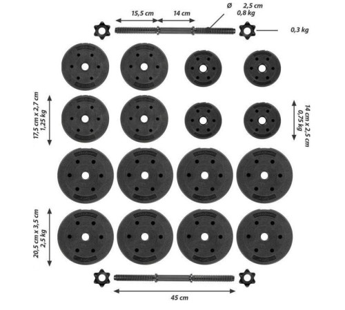 Гантелі розбірні бітумні Maxxiva D78536 2 х 15 кг