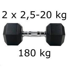 Гантелі UnderFit прогумовані Hex 2 х 2,5-20 кг (180 кг)