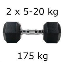Гантелі UnderFit прогумовані Hex 2 х 5-20 кг (175 кг)