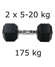 Гантелі UnderFit прогумовані Hex 2 х 5-20 кг (175 кг)