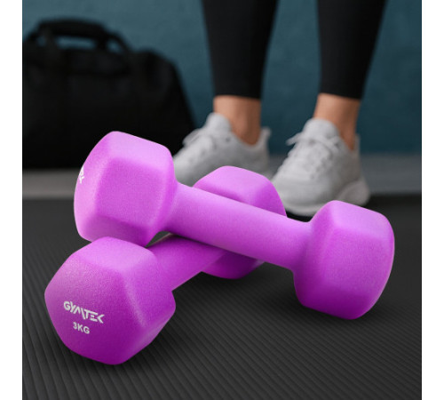 Гантелі неопренові Gymtek Hex 2 х 3 кг, фіолетовий