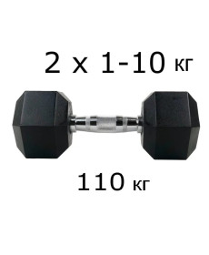 Набір шестигранних гантелей UnderFit 2 x 1-10 кг (110 кг)