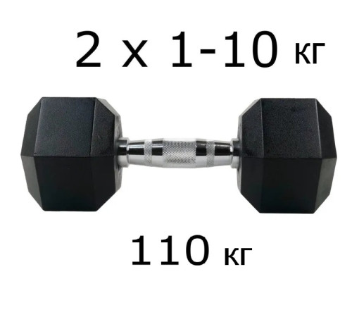 Набір шестигранних гантелей UnderFit 2 x 1-10 кг (110 кг)