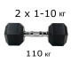 Набір шестигранних гантелей UnderFit 2 x 1-10 кг (110 кг)