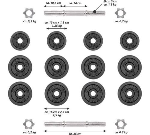 Гантелі розбірні чавунні Maxxiva D83766 2 x 15 кг