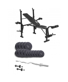 Набір Elitum Titan 45 кг з лавою ТХ-055, штангою та гантелями