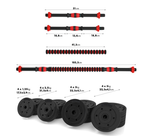Набір штанга+гантелі HMS SGP40 - 40 кг, чорно-червоний
