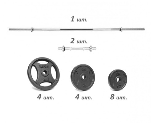 Набірні RN Sport металеві гантелі по 10 кг. + Штанга 30 кг.