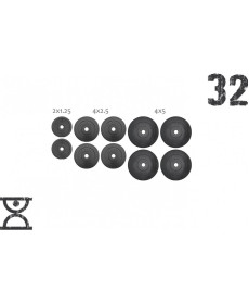 Набір 32 кг (4x5, 4х2.5, 2x1.25) дисків, покритих пластиком (31 мм)