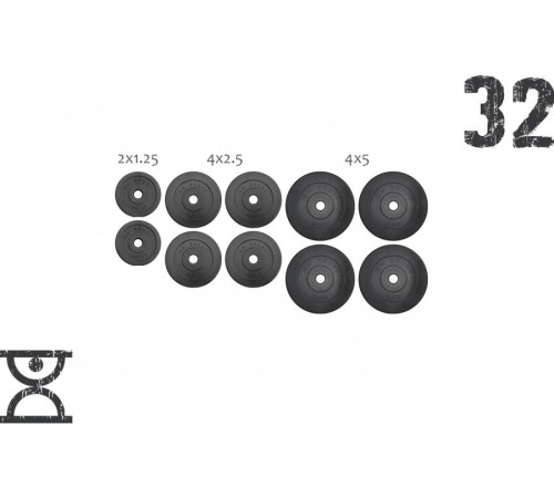 Набір 32 кг (4x5, 4х2.5, 2x1.25) дисків, покритих пластиком (31 мм)