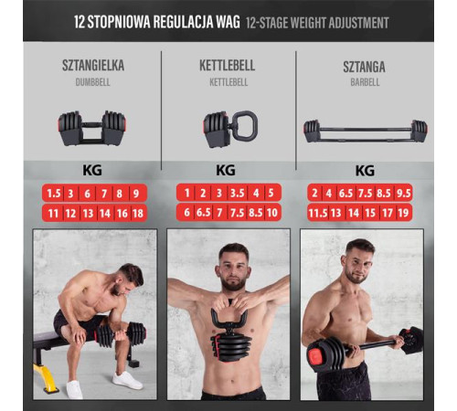 Гантелі 3в1 20 кг HMS SGR18 PRO SET