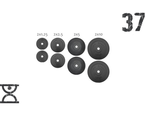 Набір 37 кг (2х1.25, 2х2.5, 2x5 та 2x10) дисків, покритих пластиком (31 мм)