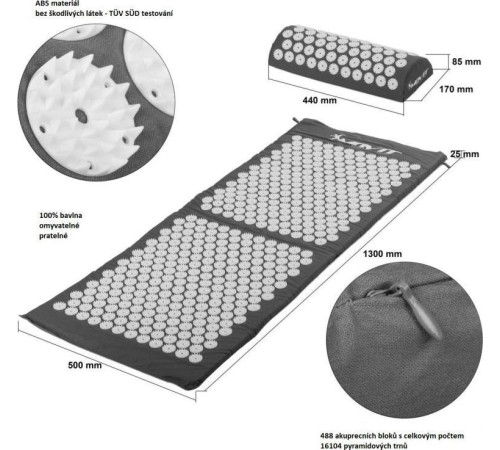 Акупунктурний килимок з подушкою MOVIT 130 x 50 см - сірий