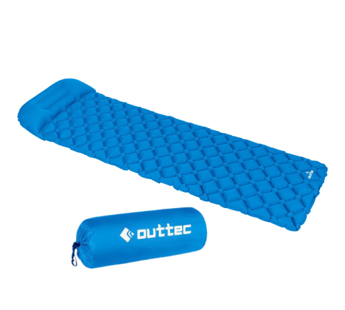 Надувний килимок Outtec 195х55х5 см з подушкою соти голубий Надувний килимок Outtec 195х55х5 см з подушкою соти голубий