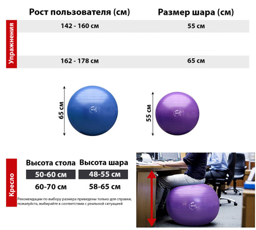 М'яч для фітнесу (фітбол) WCG 55 Anti-Burst 300кг Голубий + насос